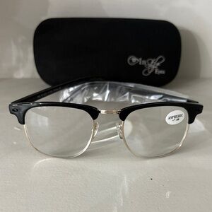 In Style Eyes Classic Black and Gold Clubmaster Reading Glasses - +7.0